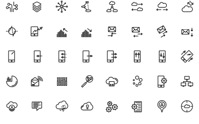 380 Conjunto de Mega Pack ícone de tecnologia de negócios símbolo Design de logotipo