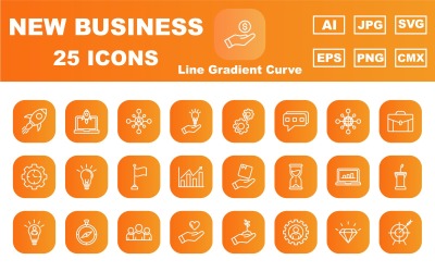 25 Pacchetto icone Premium New Business Line Gradient Curve