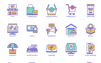 Pacote de ícones de comércio eletrônico para a interface do usuário do aplicativo de logotipo de design do seu site