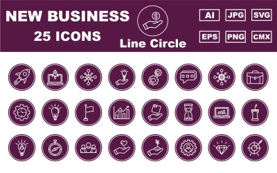 Paquete de 25 iconos premium de círculo de línea de nuevos negocios