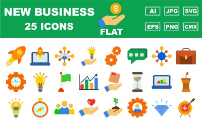 Paquete de iconos planos de 25 nuevos negocios premium