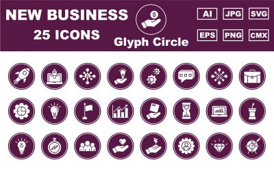 25 Premium New Business Glyph Circle Icon Pack