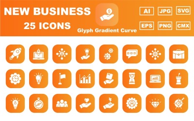 25 Premium New Business Glyph Gradient Curve Icon Pack