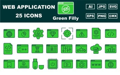25 Premium Web ve Uygulama Yeşil Filly Simge Paketi