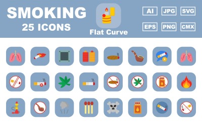 25 Pacote de ícones de curva plana para fumantes premium