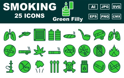 Paquete de 25 íconos premium de potra verde fumadora