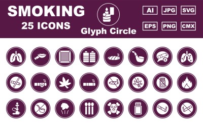 25 Премиум Курение Glyph Circle Icon Pack