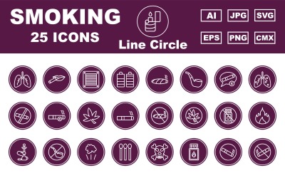 25 Premium Smoking Line Circle Icon Pack