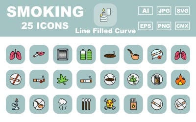 25 Premium Smoking Line Filled Curve Icon Pack