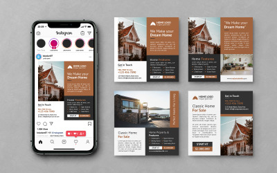 Šablony příspěvků na Instagramu na sociálních sítích s nemovitostmi