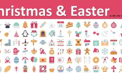 Pacote de ícones vetoriais de celebração de Natal e Páscoa | IA | EPS | SVG