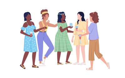 Amigos charlando y divirtiéndose con personajes vectoriales de color semiplano