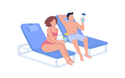 Couple drinking cocktails and relaxing together semi flat color vector characters