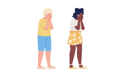 Crying kids semi flat color vector characters set