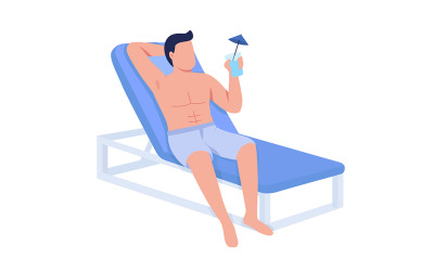 Fit body man relaxing with cocktail drink semi flat color vector character