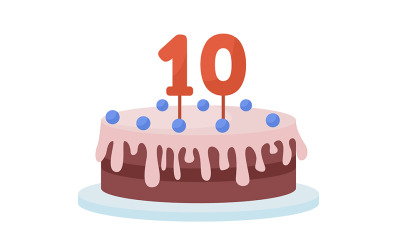 Gâteau d&amp;#39;anniversaire avec bougies objet vectoriel de couleur semi-plat