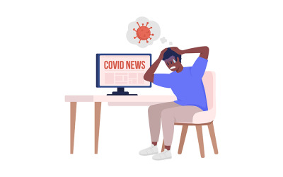 Hombre asustado de las noticias covid carácter vectorial de color semiplano