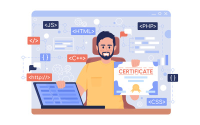 Homme tenant certificat illustration vectorielle 2D isolé