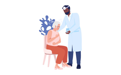 Le médecin aide les personnages vectoriels de couleur semi-plats de femme âgée