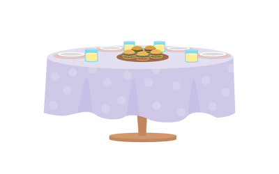 Mesa servida para objeto de vector de color semi plano de fiesta