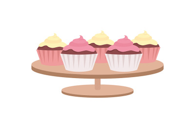 Muffins à la crème fouettée objet vectoriel de couleur semi-plat