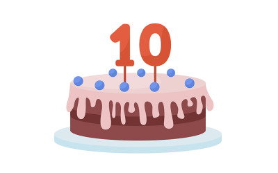 Pastel de cumpleaños con velas objeto de vector de color semi plano