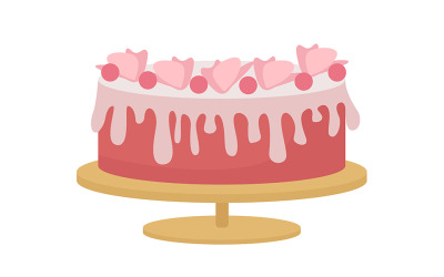 Pastel decorado para objeto de vector de color semi plano de fiesta