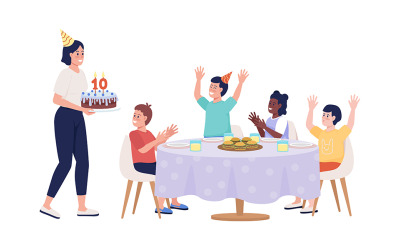 Personnages de vecteur de couleur semi-plat fête d&amp;#39;anniversaire enfant