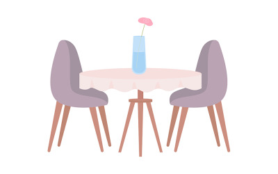 Tafel met tafelkleed en stoelen semi-egale kleur vectorobject