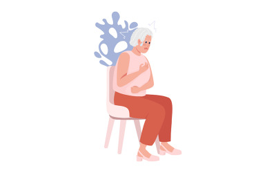 Une dame âgée a un caractère vectoriel de couleur semi-plat de crise cardiaque