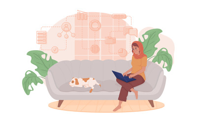 Bequemes Heimbüro 2D-Vektor isolierte Illustration