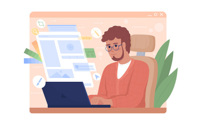Illustration isolée de vecteur 2D de développeur de site Web