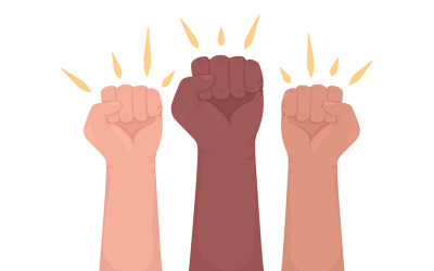 Protestation du geste de la main du vecteur de couleur semi-plat