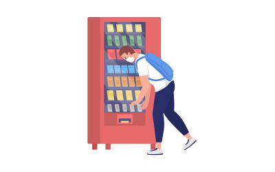 Student koopt snacks semi-egale kleur vectorkarakter