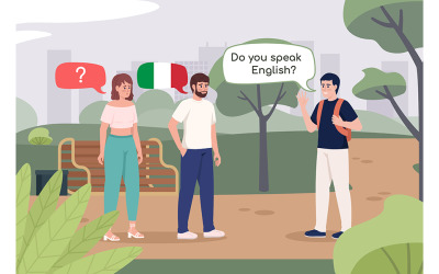 Traveling without speaking Italian flat color vector illustration
