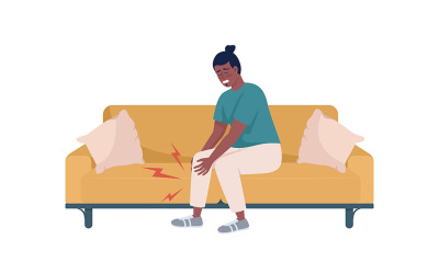 El hombre sufre de dolor en los músculos de las piernas carácter vectorial de color semiplano