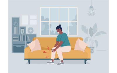 Man met pijn in beenspieren thuis egale kleur vectorillustratie