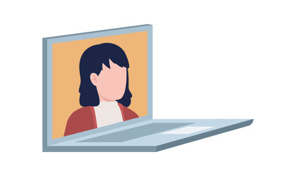 Videogesprek via laptop semi-egale kleur vectorkarakter