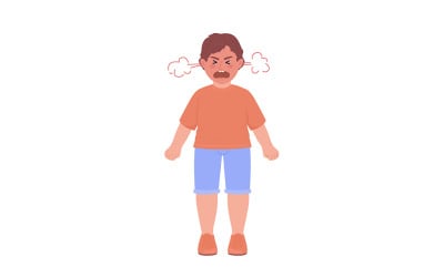 Angry little boy shouting semi flat color vector character