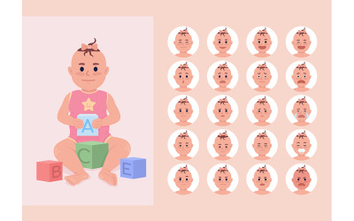 Condições emocionais do conjunto de emoções de personagens de cores semi planas do bebê