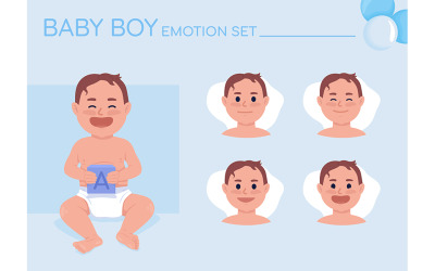 Conjunto de emociones de carácter de color semi plano de bebé feliz