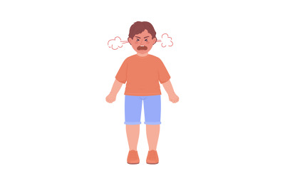 愤怒的小男孩大喊半平面彩色矢量字符