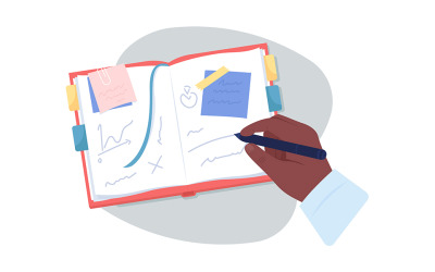 Homme écrivant dans l&amp;#39;illustration isolée de vecteur 2D pour ordinateur portable