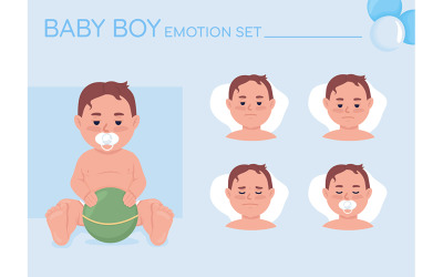 Set di emozioni del personaggio a colori semi piatto assonnato del neonato