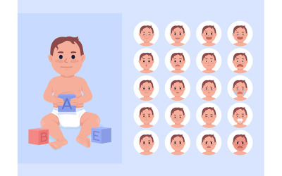 Set di emozioni di caratteri di colore semi piatto del bambino che cambia umore