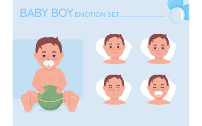 Slaperige babyjongen semi-egale kleur karakter emoties set