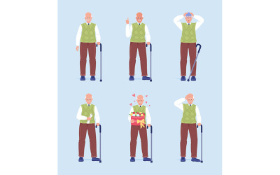 Старші чоловіки почуття вираз напів однорідного кольору векторний набір символів