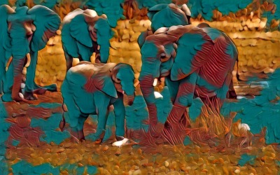 大象组水彩手绘插图背景。