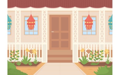 Diwali versierd huis egale kleur vectorillustratie
