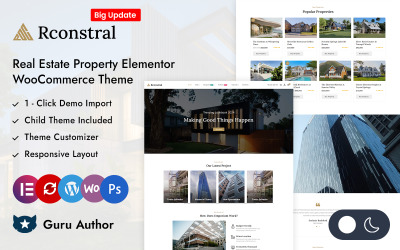 Rconstral — адаптивная тема WooCommerce Elementor для недвижимости